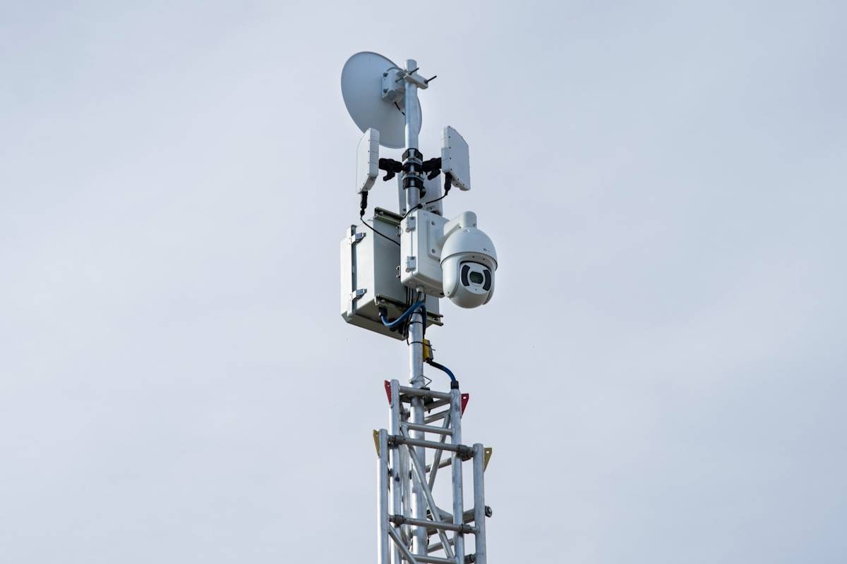 Radar on top of the PBI Bear-dar mobile radar tower