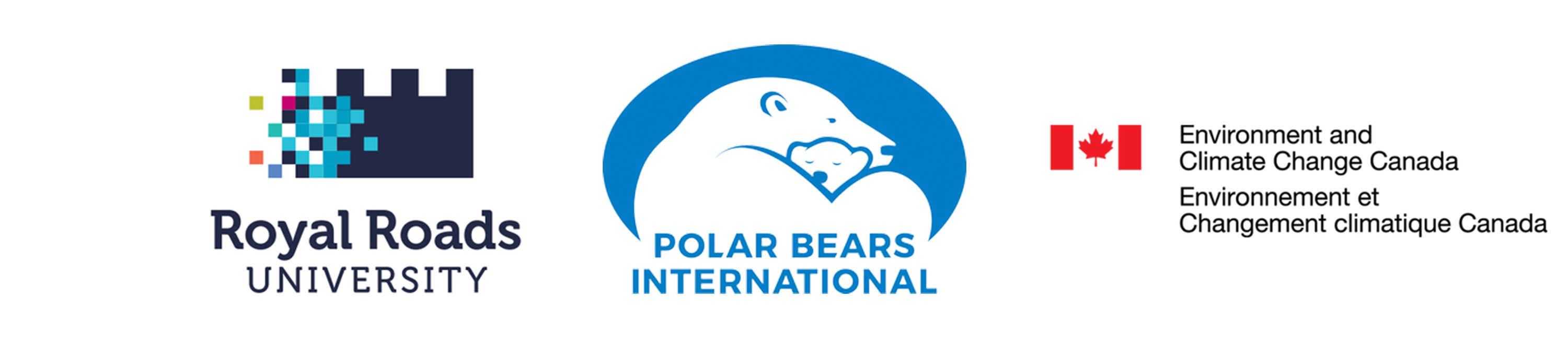Logos for Royal Roads University, Polar Bears International, and Environment and Climate Change Canada.