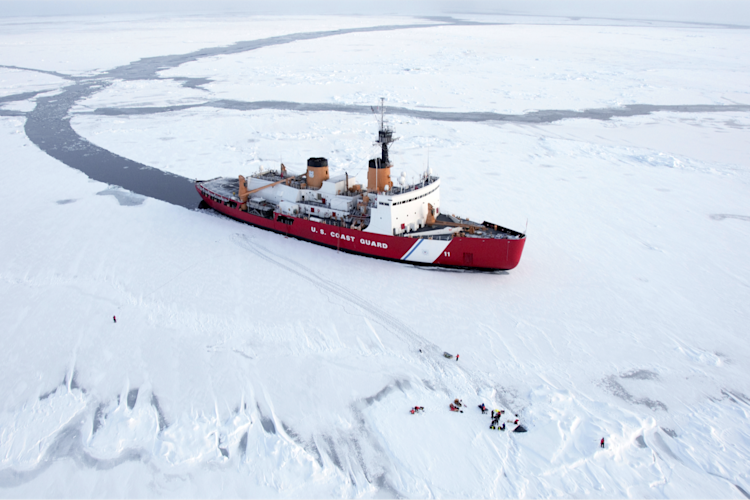 A ship travelling through water