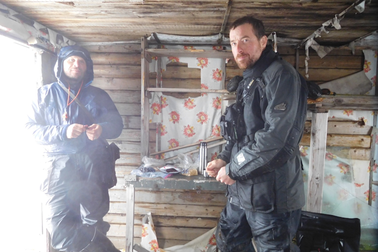 Dr. Eric Regehr and Geoff York inside a cabin on Wrangel Island