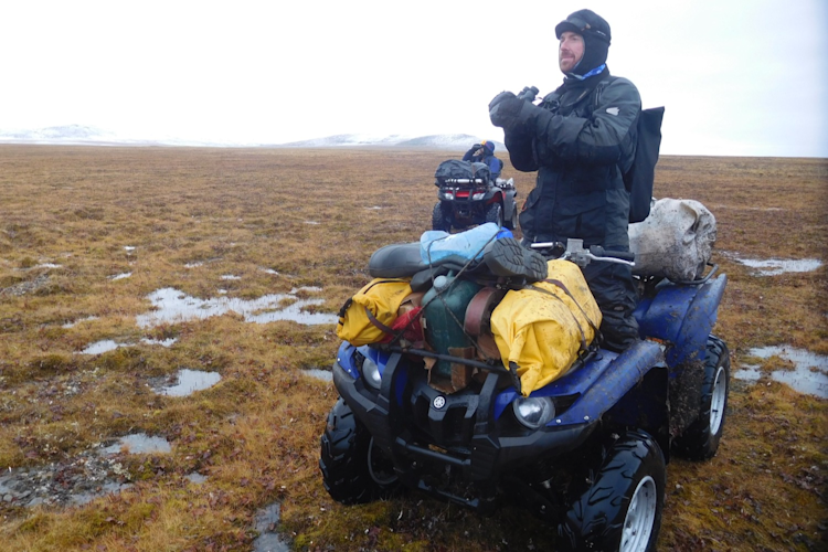 Geoff York searches for polar bears on Wrangel Island from an ATV