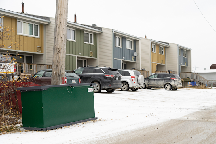 A polar bear safe garbage bin in a Churchill neighborhood