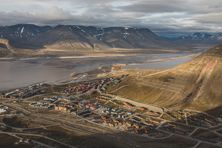 Longyearbyen, Svalbard from on top of the mountain in summer