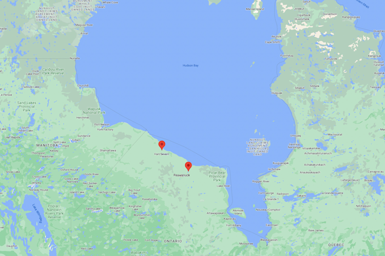 Map of Fort Severn and Peawanuck, Canada